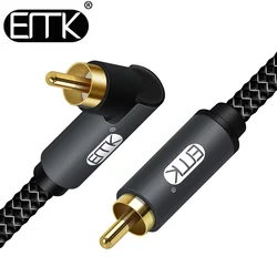 Cable de Subwoofer de Audio RCA de 90 grados EMK, Cable de Audio macho a macho, Cable de Audio RCA de ángulo recto chapado en oro para cine en casa, DVD y TV