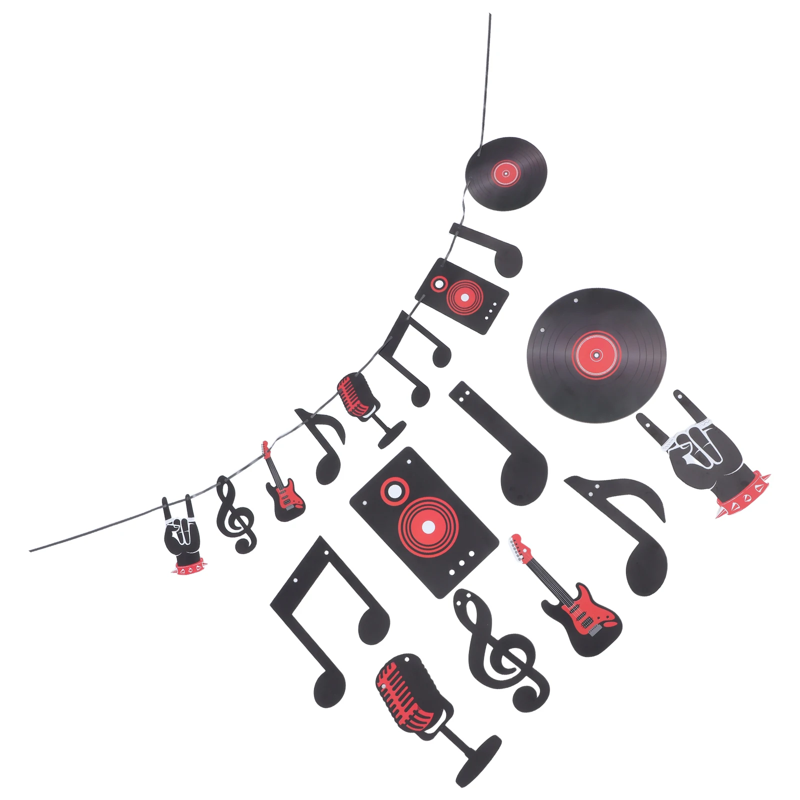 

2 Sets Rock Music Theme Banner Cardstock Party Decor For Guitar Musician Celebration Birthday Festival Black Music Notes