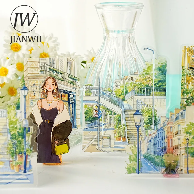 JIANWU Unknown Encounter Series Vintage City Street Landscape Material Collage PET Sticker Creative DIY Journal Stationery view 4