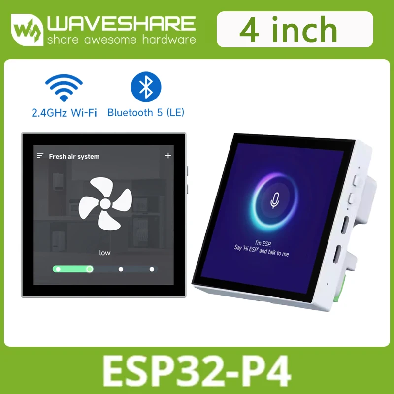 

Waveshare ESP32-P4 4-дюймовый Smart 86 Box Deve Board Сенсорный дисплей 720 × 720 пикселей Дополнительно, на базе встроенного контроллера ESP32-P4