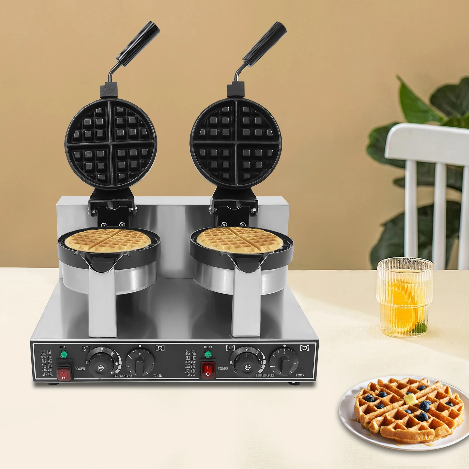 2400W Waffle Maker, Waffle Making Machine, Double Head Waffle Maker Machine