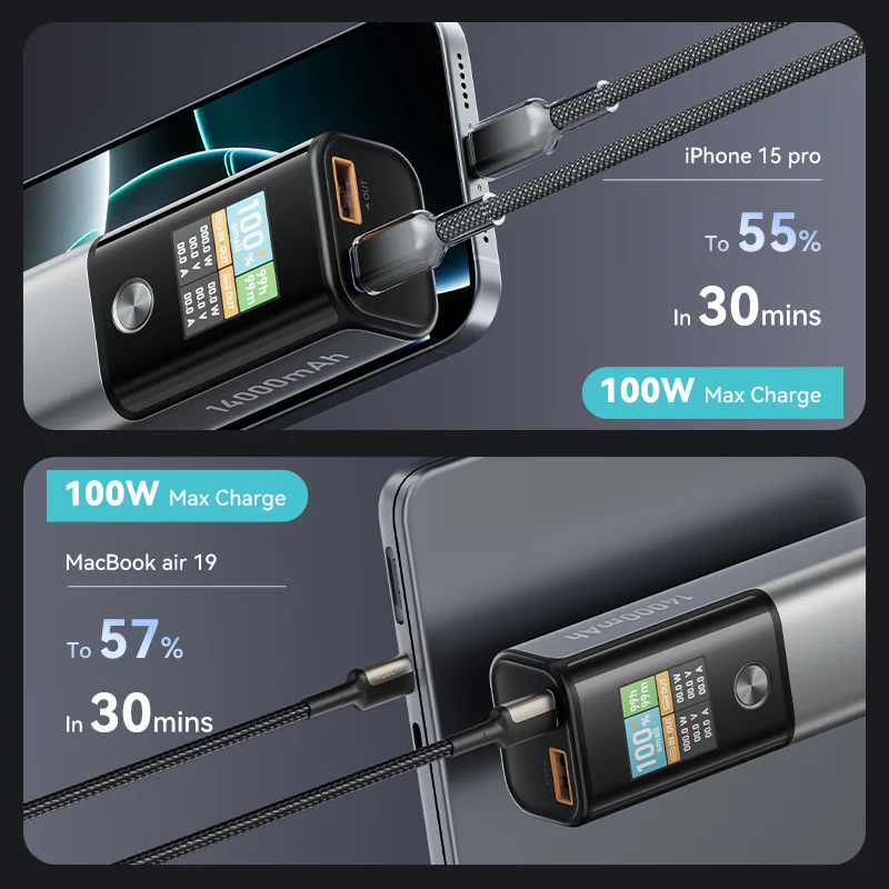 KUULAA قوة البنك 14000mAh شاحن محمول 100W PD شحن سريع بطارية خارجية PowerBank لماك بوك لأجهزة iPad المحمول Notebook