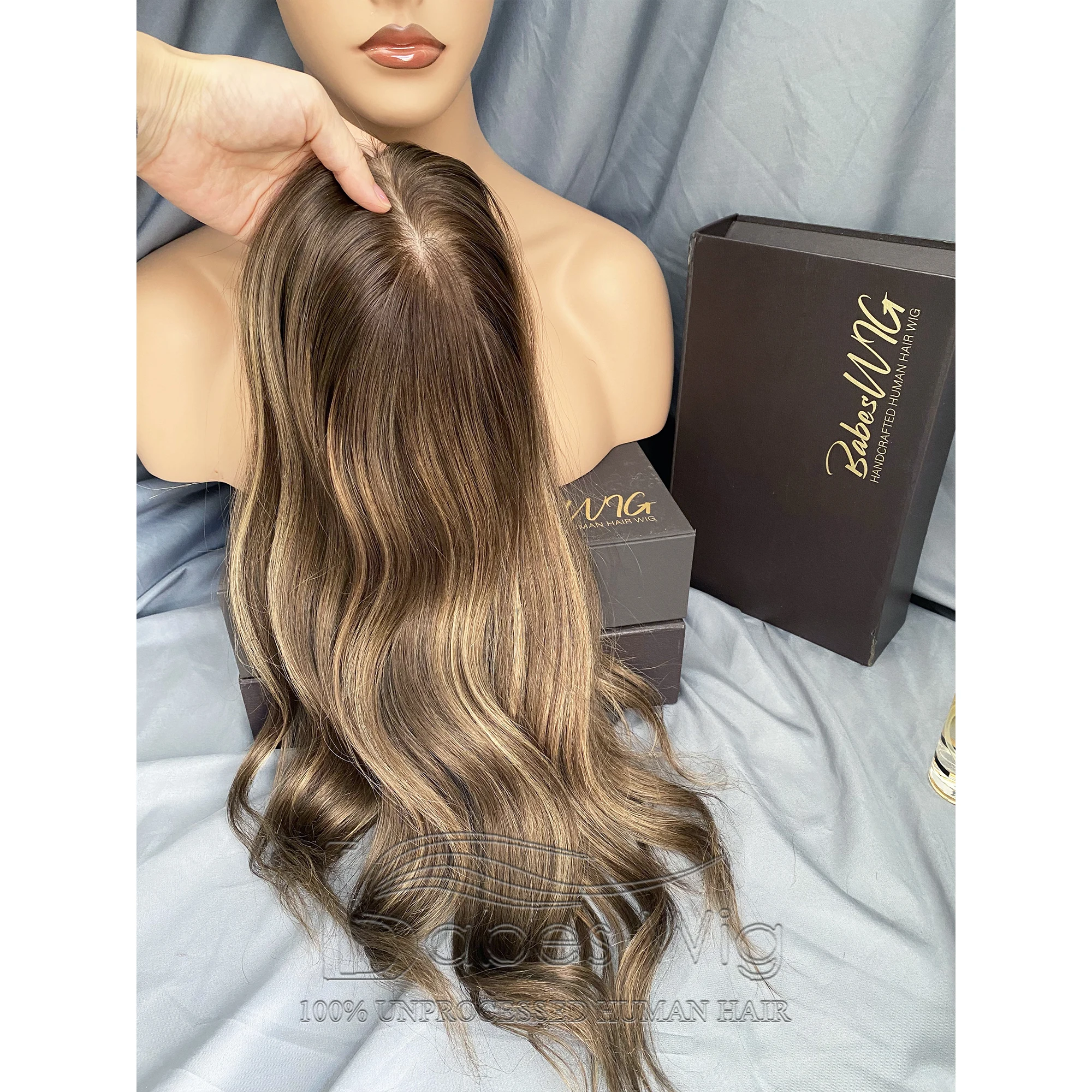 

Аметист 5 "x 6" Highlight Blonde Wave Virgin Human Hair Шелковая основа Топпер Европейские волосы для белых женщин Шелковый топ Парик