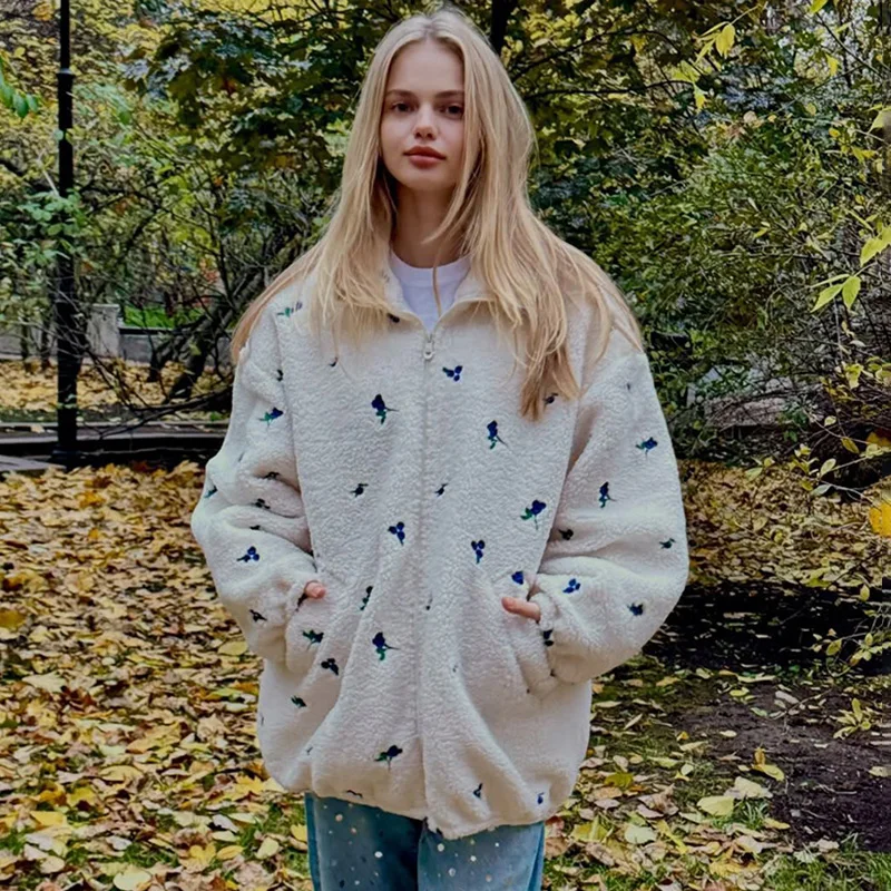 

Ticketsx пальто из искусственной овечьей шерсти с принтом, модное свободное осенне-зимнее женское пальто с карманом на молнии, повседневное офисное женское шерстяное пальто для отдыха