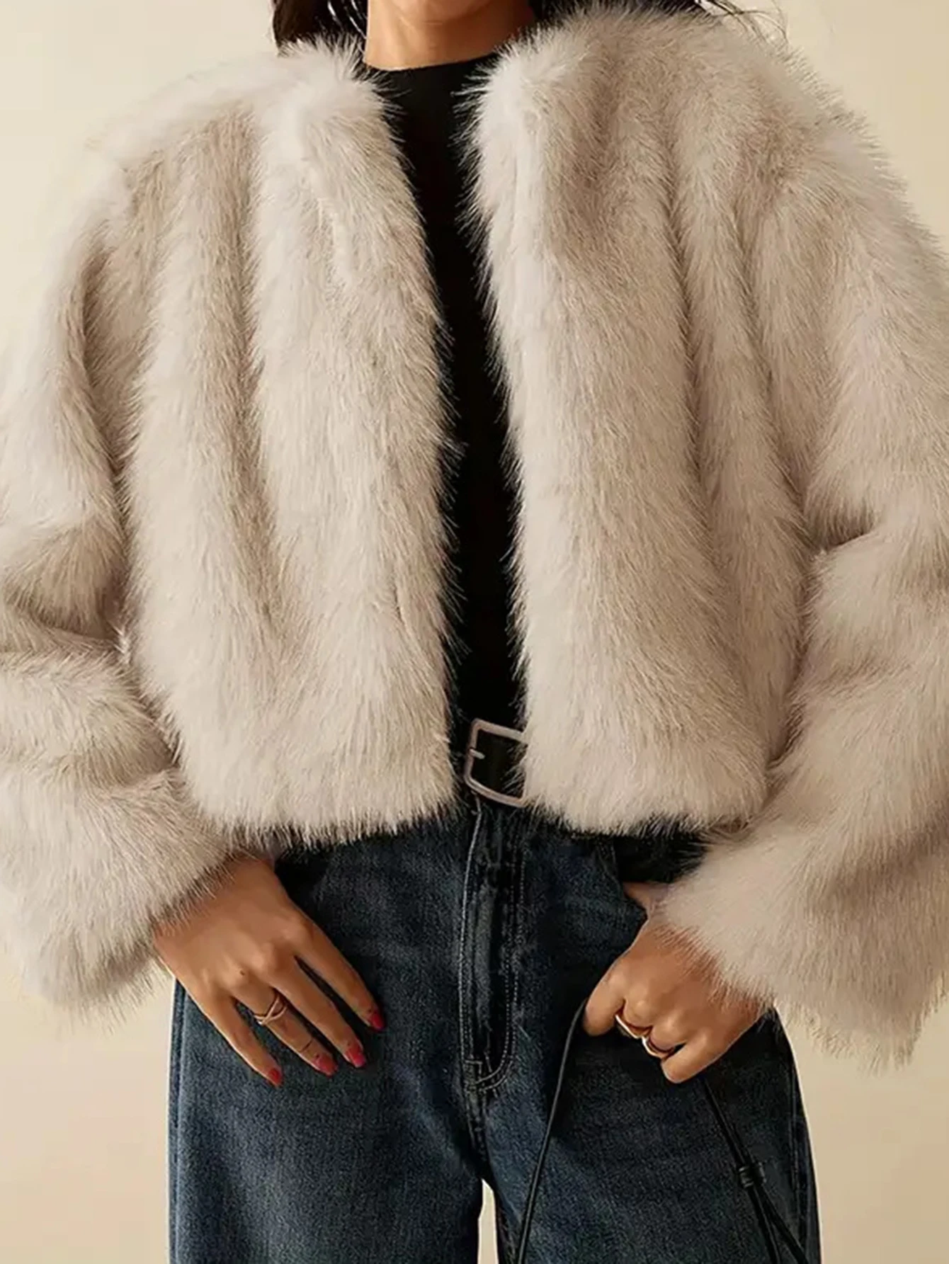 Winter Casual Long Hair Short Warm Cardigan Jacket Pure Color Versatile Warmth Women's Fashion Outerwear Eco-Friendly