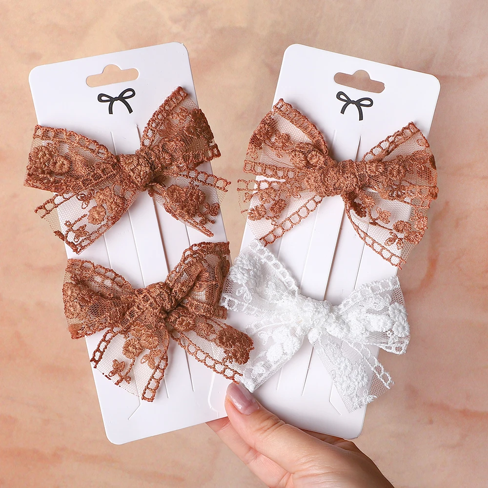 

2Pcs/Set Cute Solid Lace Cutout Bowknot Hair Clips for Baby Girls Handmade Bows Hairpin Barrettes Headwear Kids Hair Accessories
