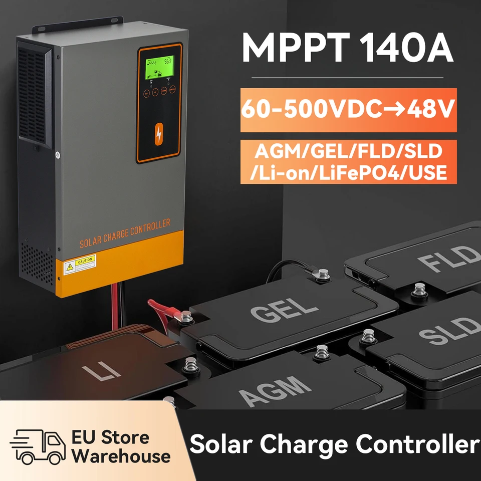 PowMr MPPT 60A Régulateur de charge solaire 12V 24V 36V 48V Auto, 60amp Régulateur solaire MPPT avec fonction parallèle Tension d'entrée max. PV 160 VDC, support de batteries au plomb et au