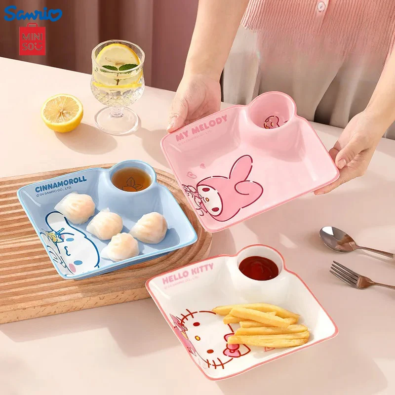 Miniso Hello Kitty Ceramic Dish Cartoon Children's Dishware Cute Melody Breakfast Plate Kawaii Cinnamoroll Dumpling Plate