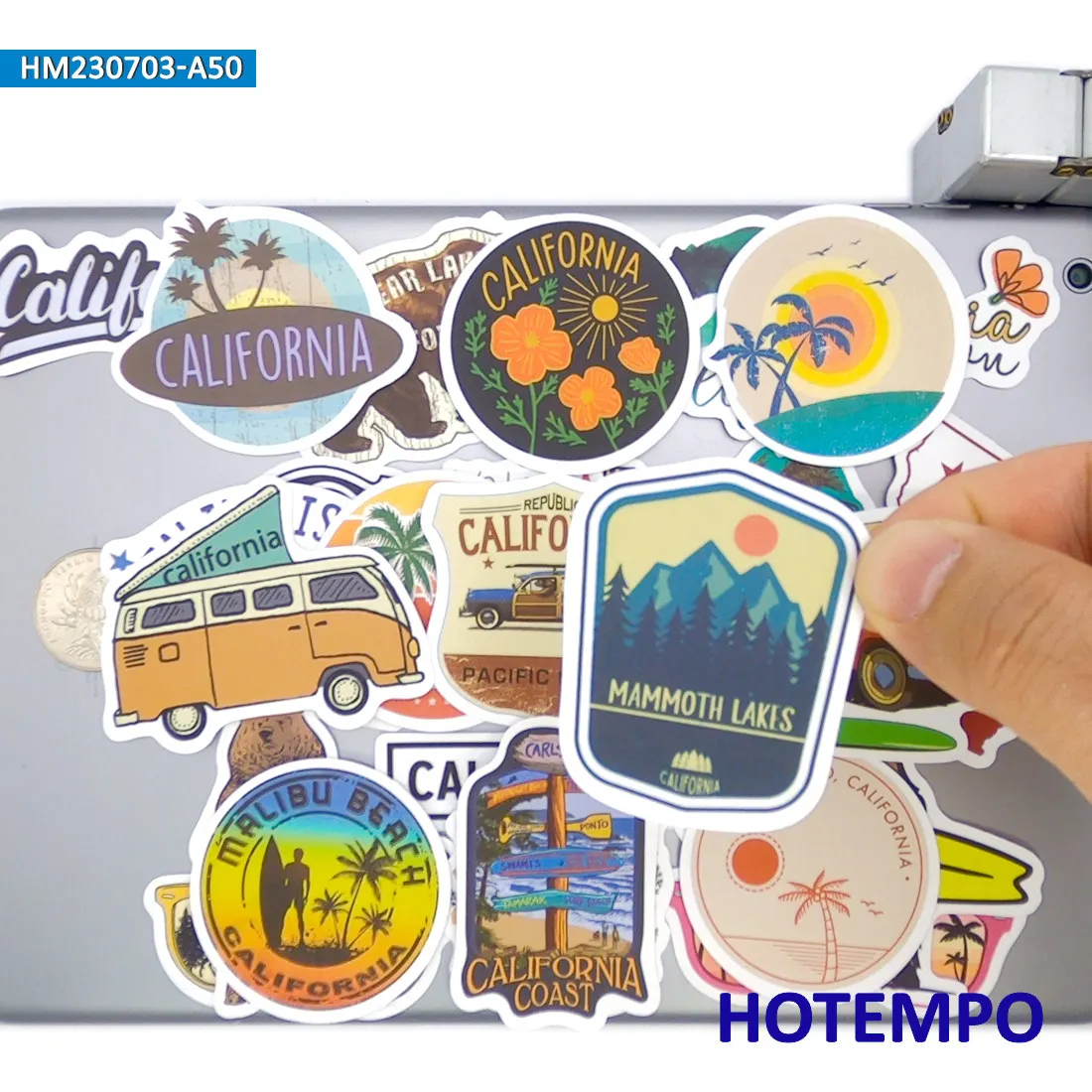 California Aufkleber Set, Retro Stadtbild Poster Reisestil, Geeignet für Dekoration, Laptop, Auto, Telefon, Motorrad, Sammelalbum, Gepäck, Helm, Lustiges Sticker-Paket, 20/30/50 Stück