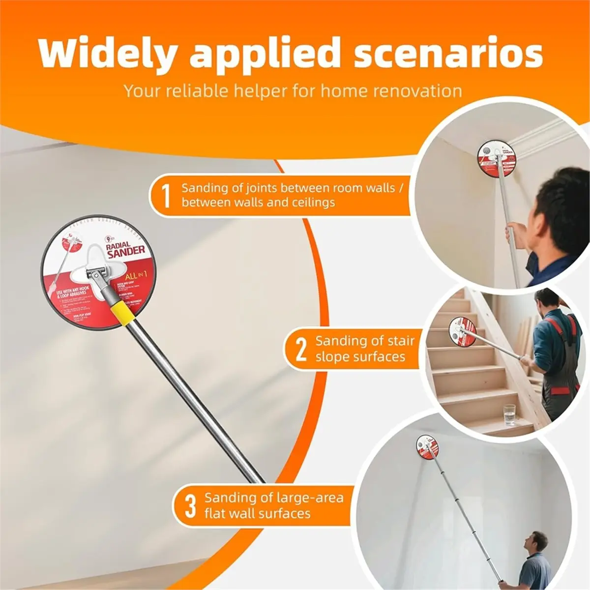 ماكينة صنفرة القطب للجدران الجافة، ماكينة صنفرة يدوية للحوائط الجافة مع عمود تمديد - مثالية لمشاريع الرسم، موصل ألومنيوم