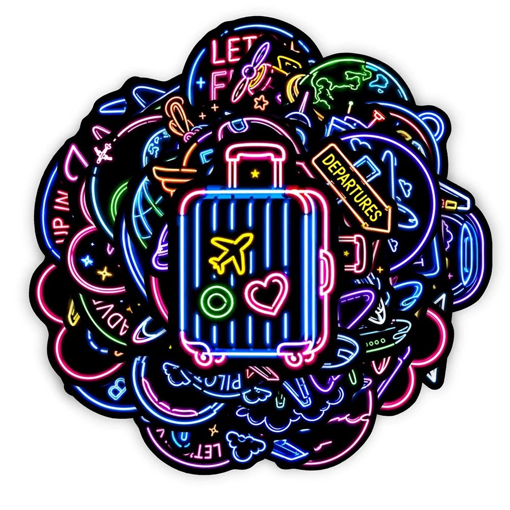 10/30/50pcs Cute Mixed Neon Light Flight Cartoon Stickers Aesthetic Waterproof DIY Water Bottle Phone Cool Graffiti Decals Toy