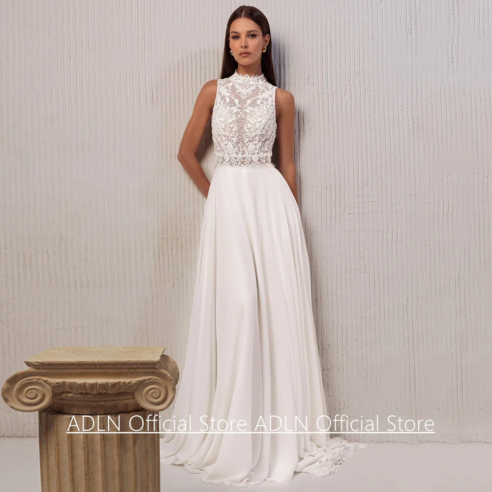 Robe De mariée personnalisée, col haut, sans manches, avec des appliques De perles, avec traîne De balayage, Robe De plage, 2026