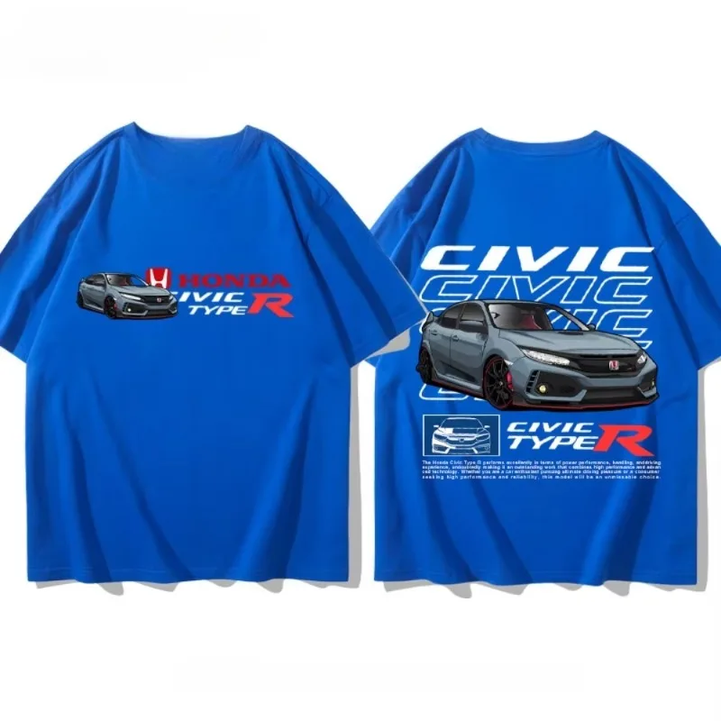

2025 Summer Retro Motorcycle Series Printed Loose Short-sleeved Overalls Honda Civic Short-sleeved T-shirt Racing Men's T-shirt