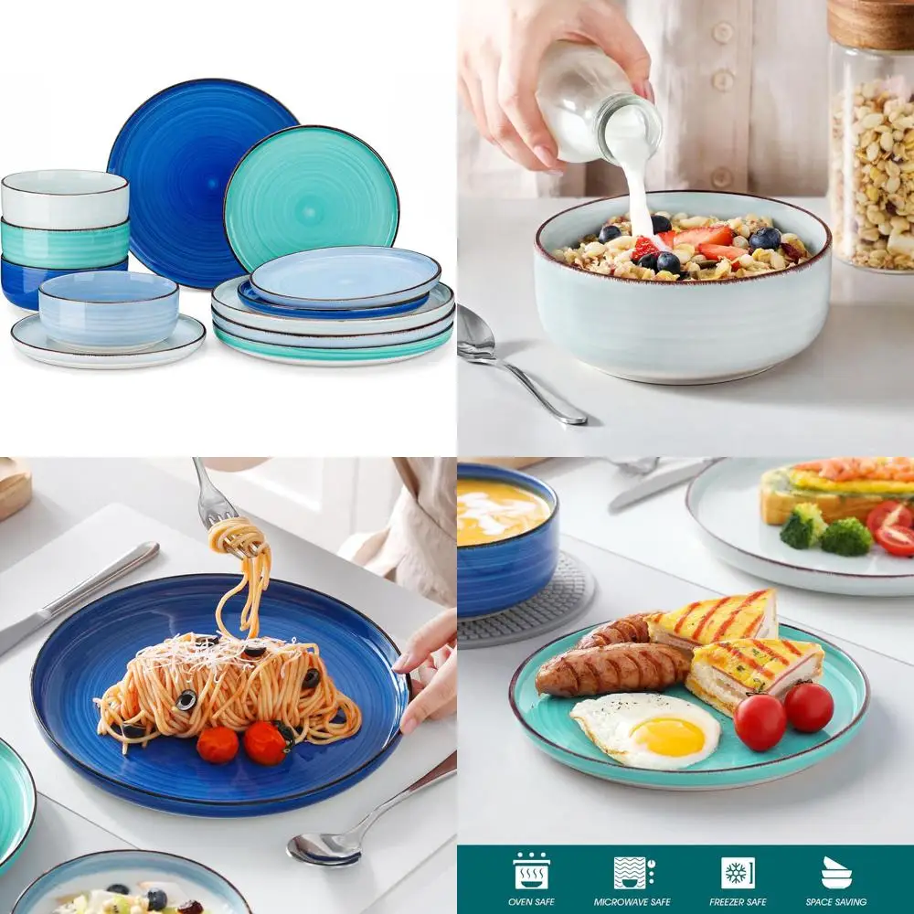 

Stoneware Dinnerware Set, 4 or 12-Piece, Dishwasher and Microwave Safe