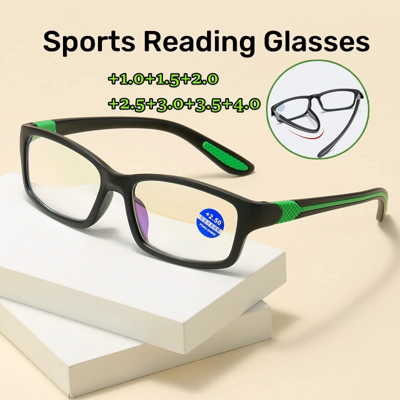 

Men TR90 Sports Reading Glasses Women Blue Light Blocking Presbyopia Glasses Flexible Square Frame Eyeglasses Diopters +1.0+4.0