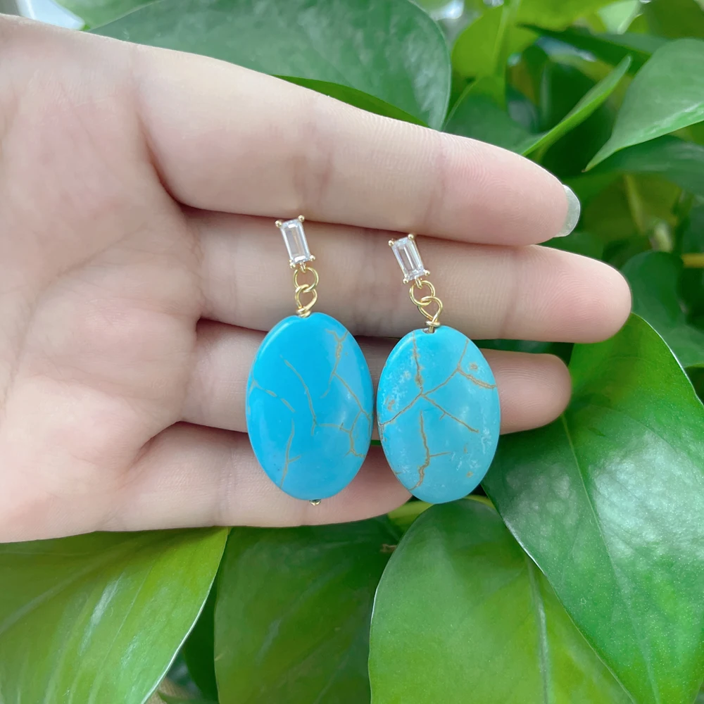 5 pair/lot Chic Artisan Turquoise Bead Drop Earrings Gold Plated Brass Handmade  Dangle Earrings for Boho Fashion Gift Jewelry