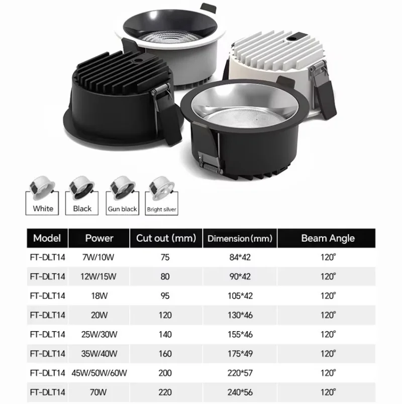 LED Embedded High-Efficiency Downlight 7W 10W 12W 15W Anti-Glare COB Spotlight 18W 20W White Black Lamp Home and Hotel Lighting