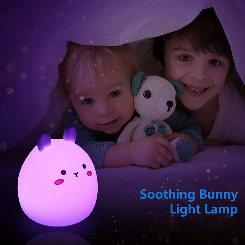 Coelho portátil LED Night Light para crianças, luz bonito do bebê, lâmpada de silicone para criança, mulheres, meninas adolescentes, multi-color
