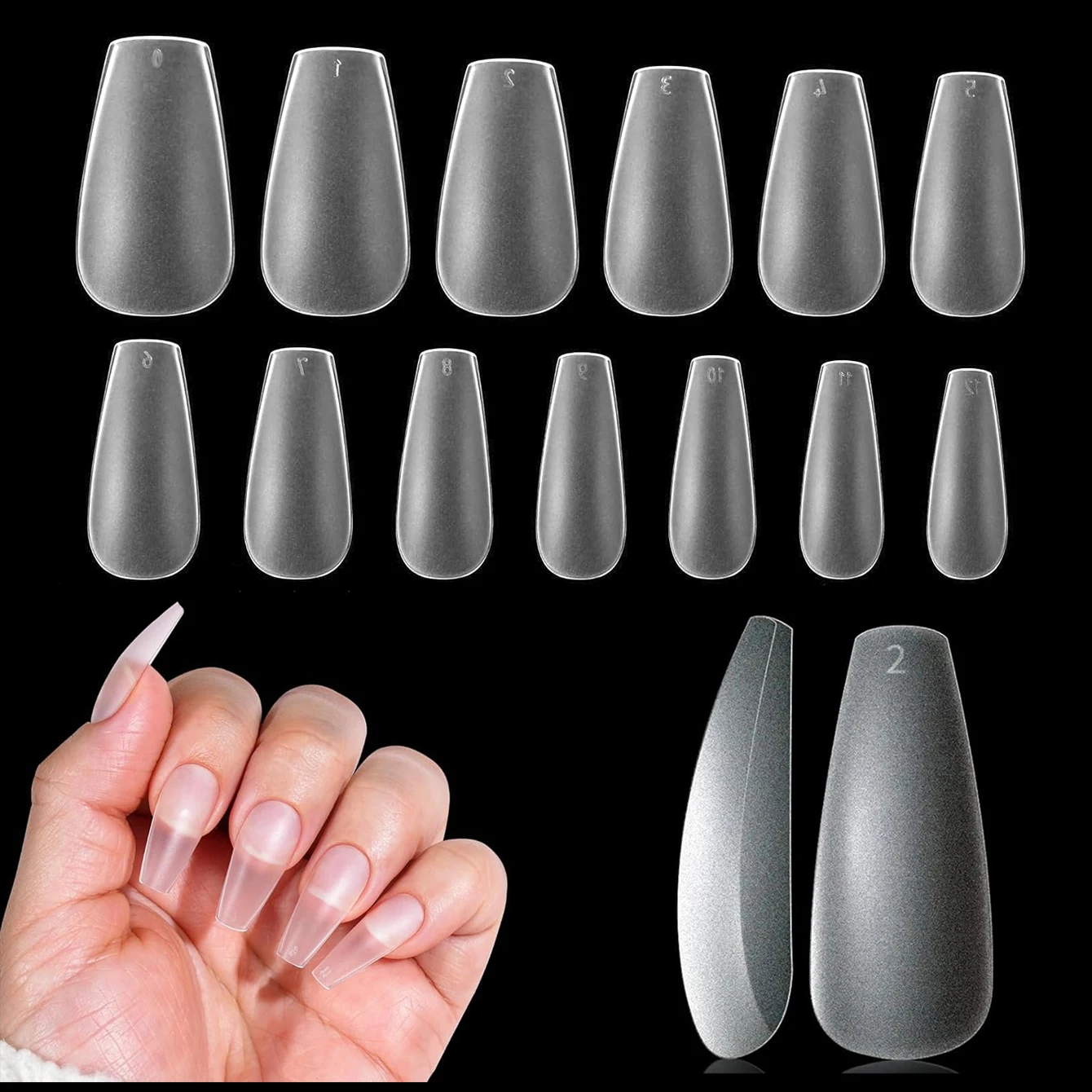 Pontas longas do prego do caixão, atualizado Matte Soft Gel, pontas completas do prego da tampa, Pre-Shaped Dicas Gelly, acrílico Dicas falsas claras, 150PCs