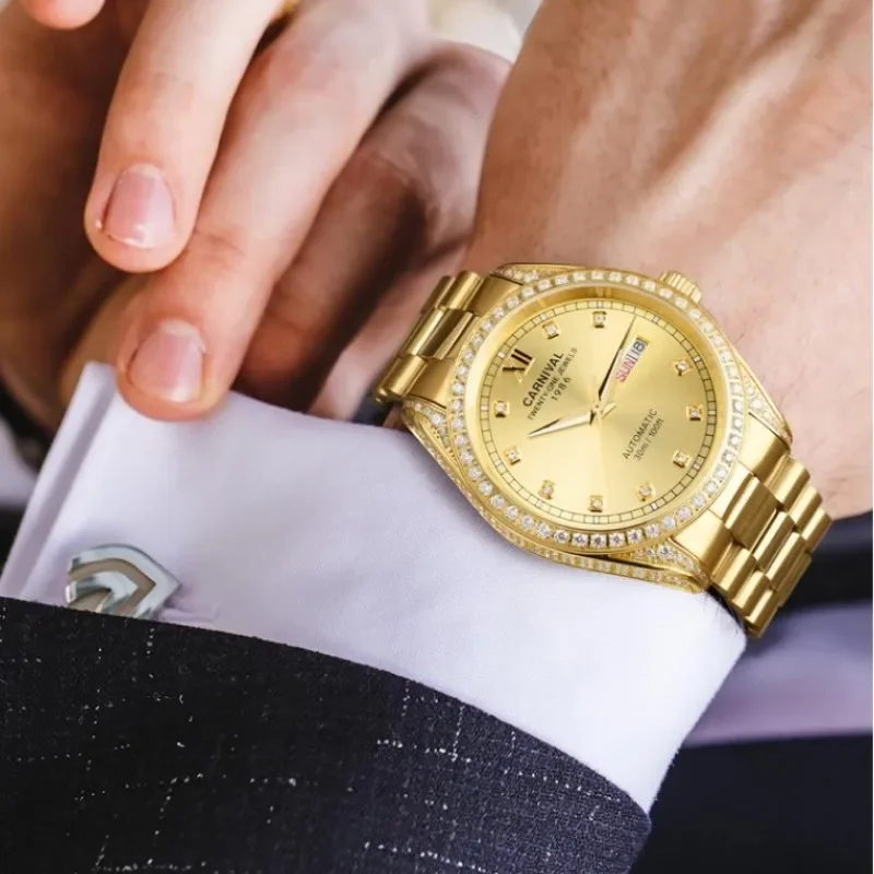IW Carnival Orologi di lusso con specchio in zaffiro sintetico per uomo Movimento meccanico automatico Orologio da uomo in oro stile business semplice