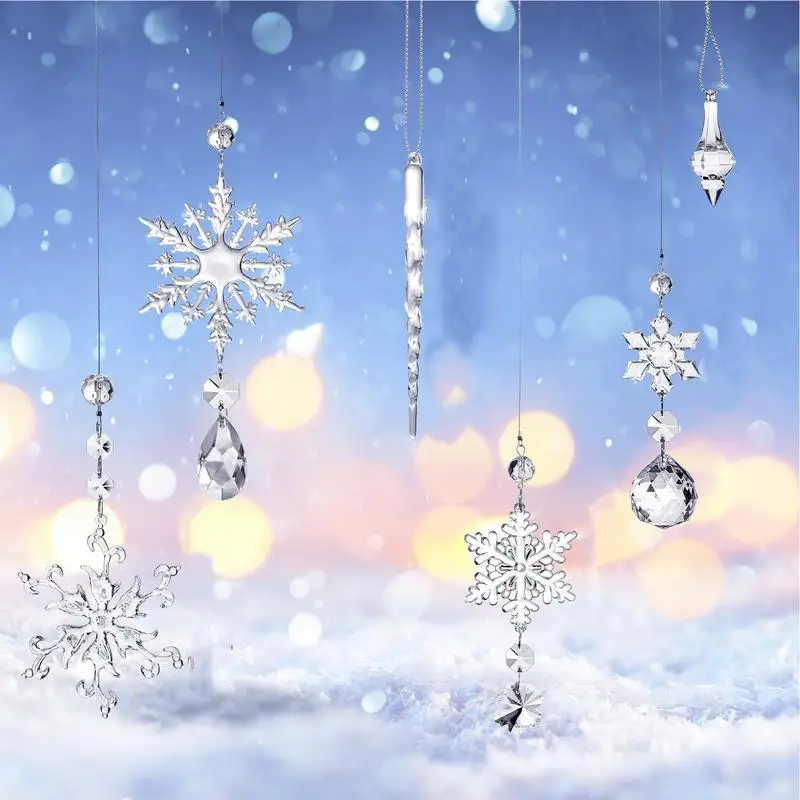 Crystal Ornaments For Christmas Tree 16X Clear Snowflake Acrylic Christmas Ornaments Icicle Snowflake Decorations With Silk