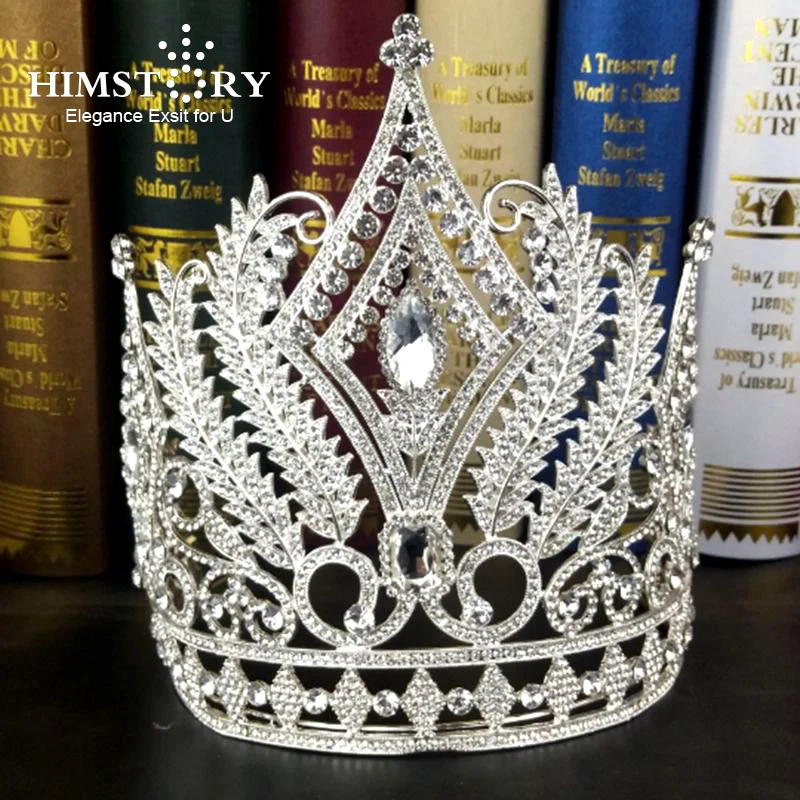 

Himstory Vintage King Queen Diadem Tiaras Baroque Crystal Tall High Crown Bride Wedding Hair Accessories