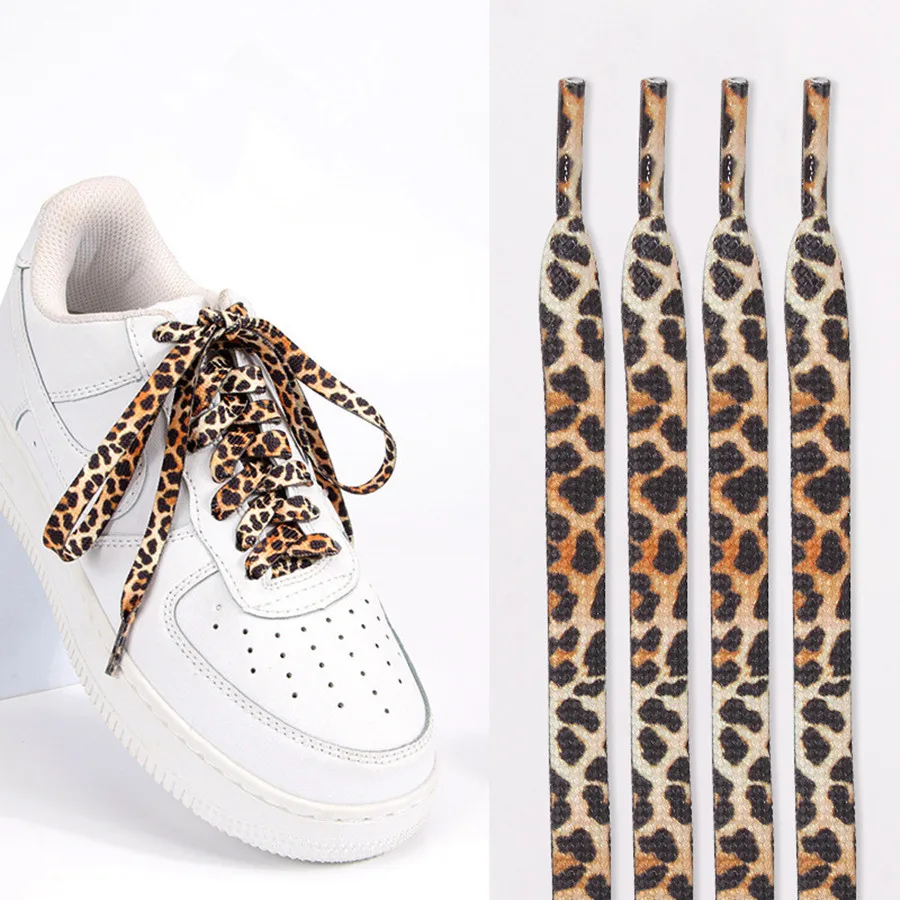 1 Pair Gradual Yellow Leopard Printing Shoelaces Men Women Personality Sport Casual Basketball Leather Canvas Shoes Laces