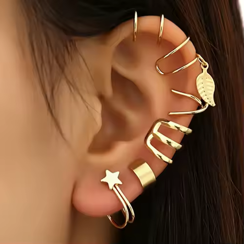 5pcs/set Trendy Elegant Design Ear Cuff Classic Elegant Style Gifts Women's No Piercing Clip silver Earrings Circle Leaf Shaped - Image 11