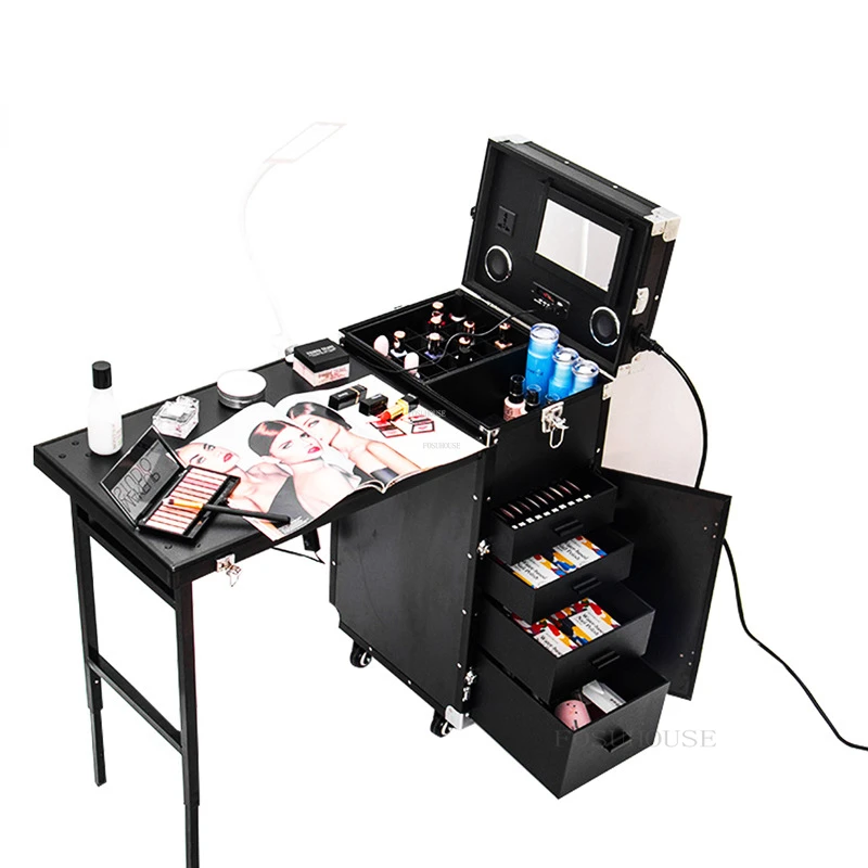 

Portable Makeup Artist Nail Tables Foldable Nail Manicure Table Salon Furniture Creative Multi-function Pull Rod Makeup Table