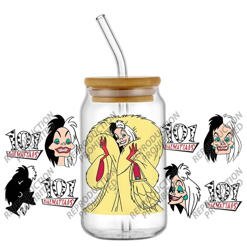 

Новая 3D наклейка Cruella De Vil, УФ-наклейка для чашек DTF, водонепроницаемая наклейка на 16 унций, наклейка для очков, кружка, сделай сам, 101 далматинец, наклейка