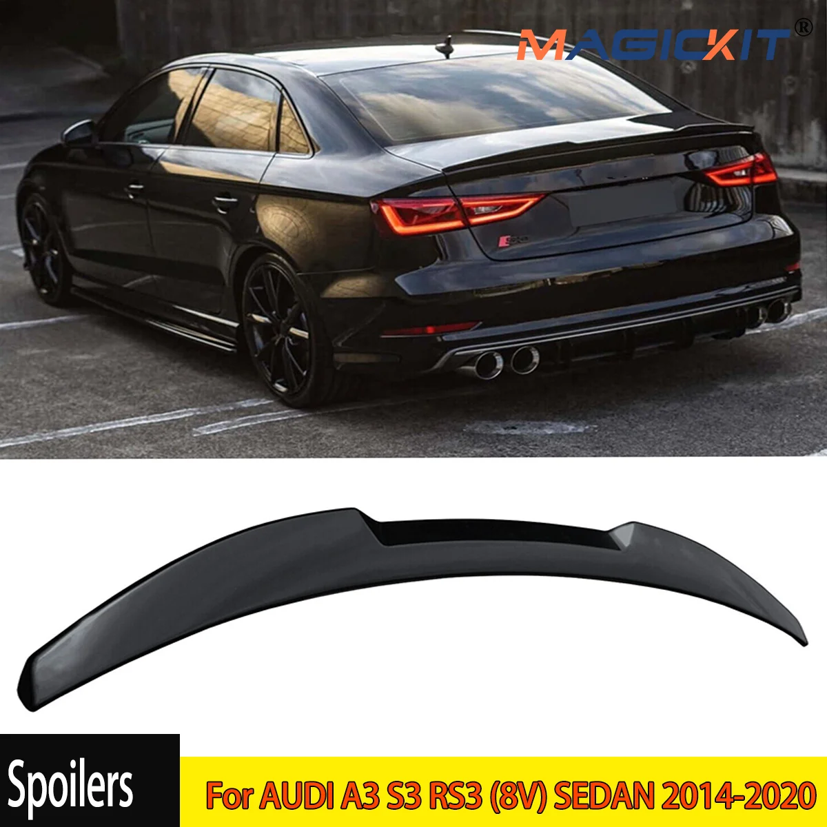 Rear Trunk Spoiler Wing For AUDI A3 S3 RS3 (8V) SEDAN 2014-2020 Painted Glossy