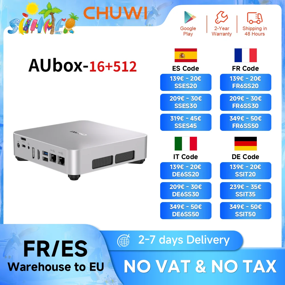 Mini PC CHUWI AuBox AMD R7 8745HS avec OCulink, 16 Go de RAM, SSD 512 Go, Windows 11, écran 4K 60 Hz, WiFi 6, BT 5.1, extension M.2 2T*2