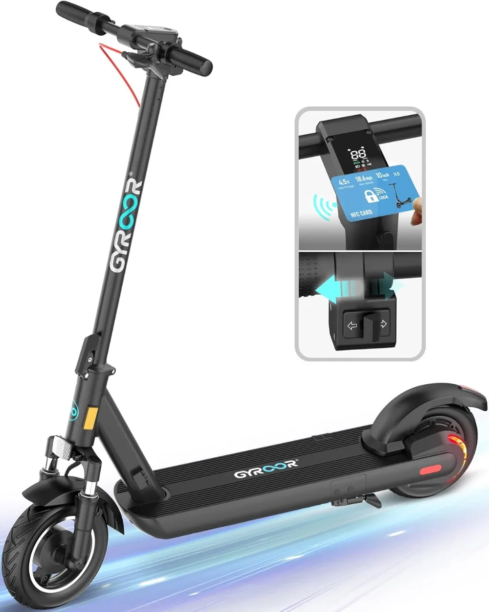 Electric Scooter Adults with Dual Shock Absorbers Up to 31 Miles 18.6Mph,Turn Signal 500W Motor NFC Safety Lock