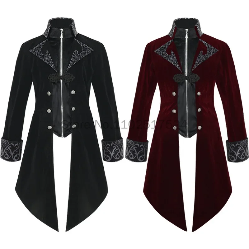 2025 Steampunk Women Men Medieval Dress costume Velet Stand Collar Tailcoat Gothic Vampire Cosplay Jacket Coats S-5XL