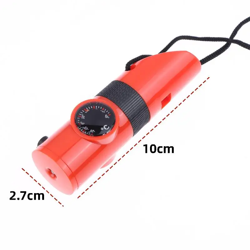 1 Buah Kompas Cermin Senter Pembesar Lampu LED Alat Penyimpanan Kompas Oranye 7 In 1 Peluit Hiking Survival di Hutan