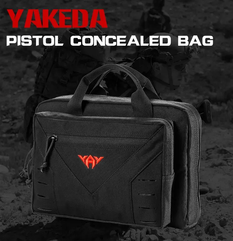 Yakeda タクティカル ダブル ハンドガン ファイアアーム ケース 目立たないピストル バッグ - 追加のマガジン ストレージ スロット ガン バッグ