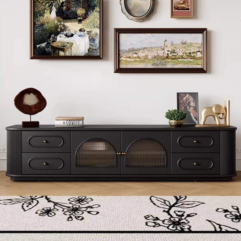 Wooden Glass Doors Tv Table Eating Console Black Floor Tv Stand Nordic Living Room Mobili Per La Casa Saldi House Accessories