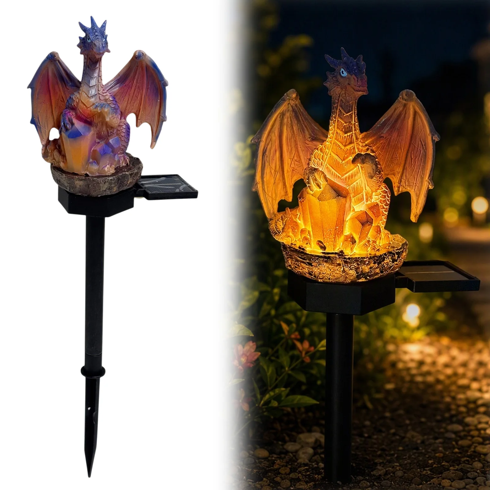 Solar Gothic Medieval Statue Lamp Weatherproof Outdoor Resin Dragons Figurine Multi-Purpose for Patio Lawn Yard Pathway Decors