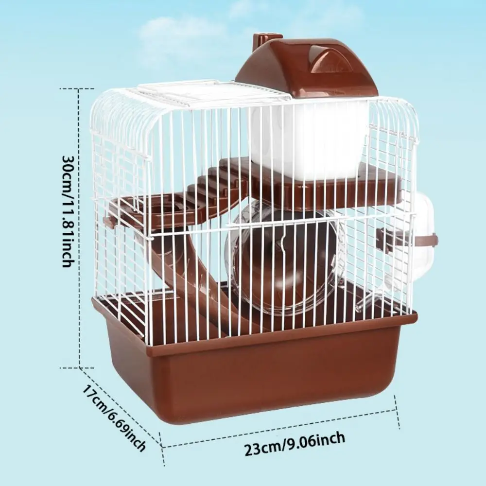 Ventilation Hamster Double-storey Villa Feeding Bottle Removable Hamster Habitat Cage with Running Wheel with Handle - Image 6