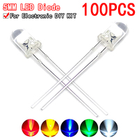 100pcs High quality Transparent Round 5mm Super Bright Water Clear Green Red White Yellow Blue Light LED Bulbs Emitting Diode