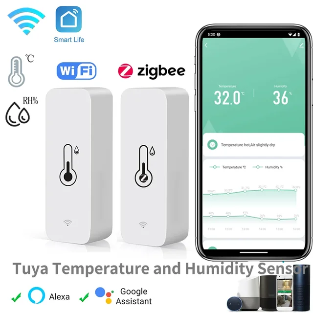 Tuya Zigbee WiFi czujnik temperatury i wilgotności pilot aplikacji Monitor dla inteligentnego domu var SmartLife praca z asystentem Google Alexa