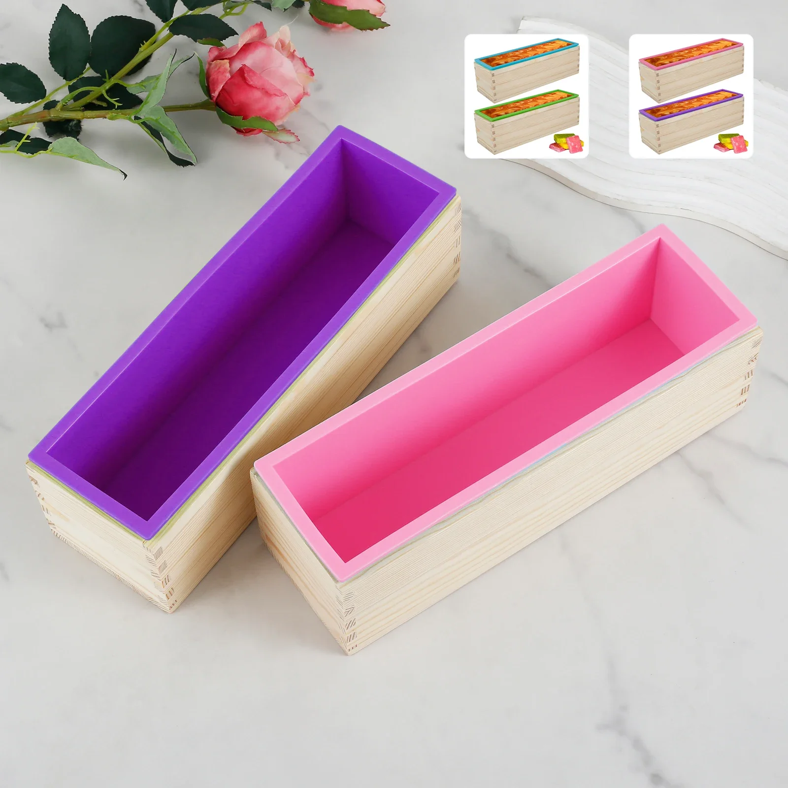 

3 шт. формы для мыла, 47 унций, прямоугольная форма для мыла, гибкие силиконовые формы для изготовления мыла, комплект с деревянной коробкой, антипригарное мыло для DIY