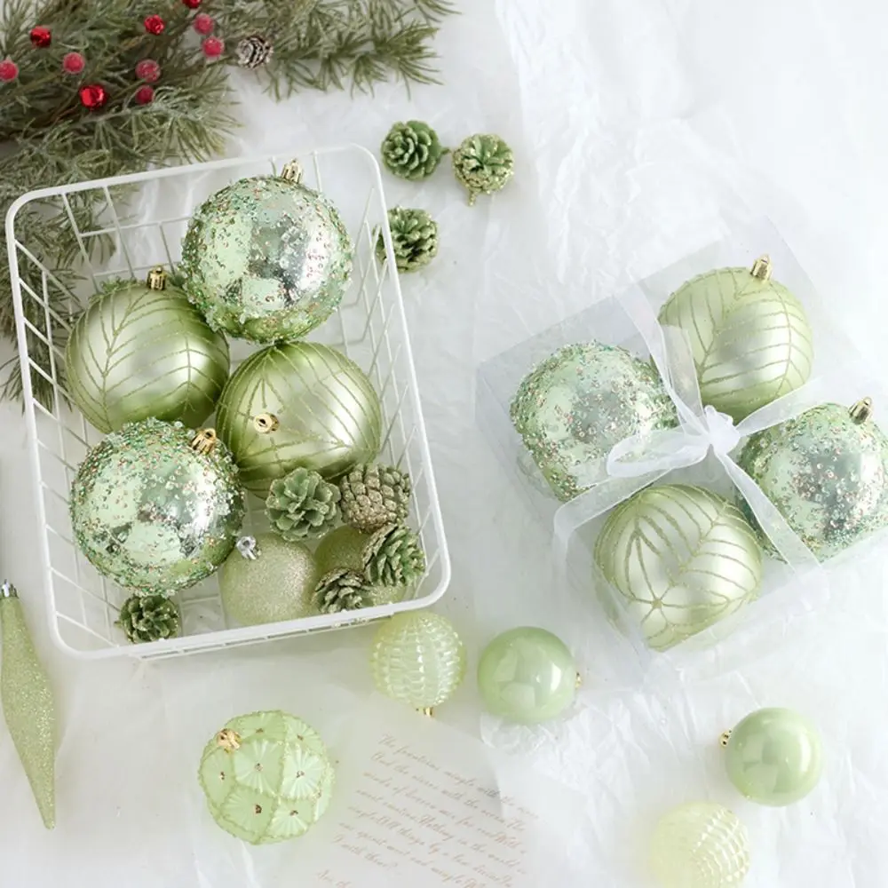 6/8/10CM Painted Christmas Balls Pendant Green Shatterproof Xmas Tree Pendants Elegant Reusable Merry Christmas Decor