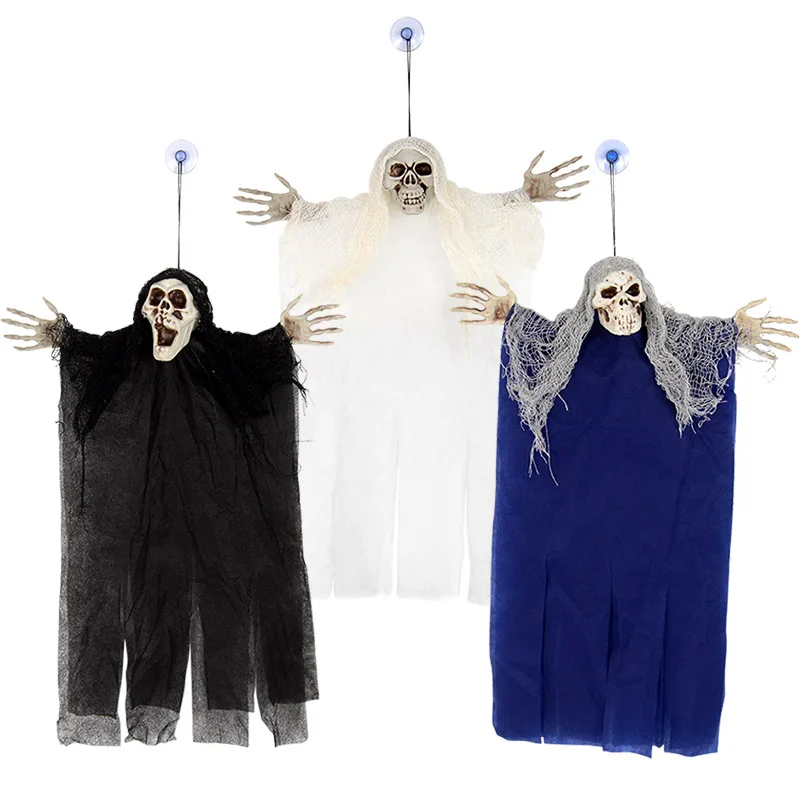 

1pc Black White Blue Skeleton Ghost Pendant With Suction Cup Halloween Party Outdoor Courtyard Haunted House Horror Decor Prop