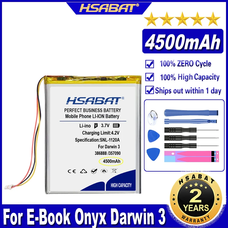 بطارية HSABAT 386888 4500mAh للكتاب أونيكس بوكس جيمس كوك بوكس الكتاب الإلكتروني أونيكس داروين 3 داروين 6 داروين 4 بطاريات