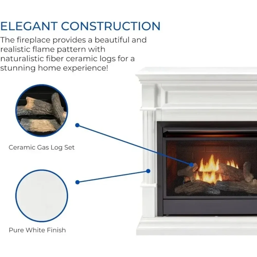 مدفأة غاز مزدوجة الوقود بدون فتحات مع عباءة، جهاز تحكم عن بعد، 5 سجلات، 26,000 وحدة حرارية بريطانية، تسخين 1350 قدم مربع