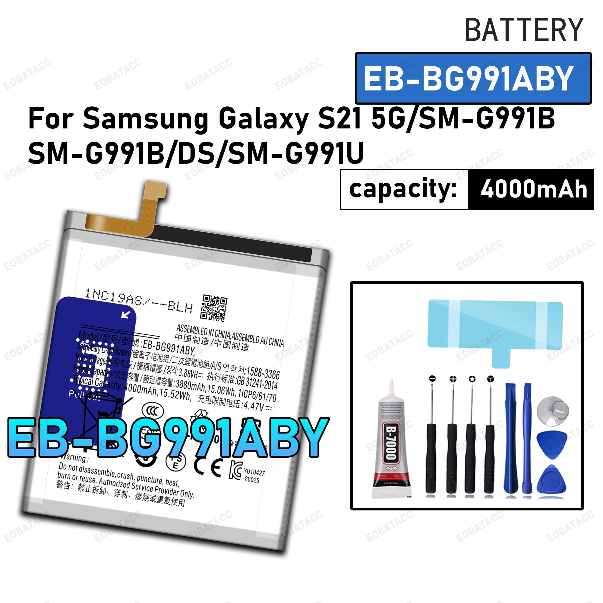 

100% New Zero Cycle EB-BG991ABY Battery For Samsung Galaxy S21 5G/SM-G991B/SM-G991B/DS Phone Replacement Bateria +Free Tools