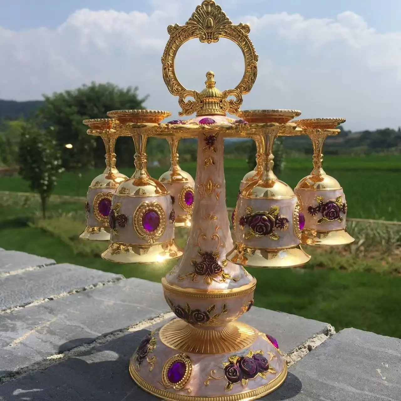 European style rose hanging home wine cup holder set alloy material Christmas family gathering friends drinking communicating
