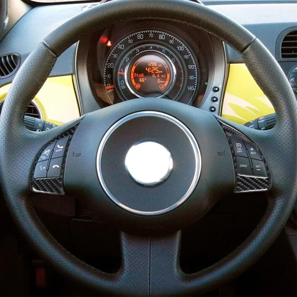 2PCS Carbon Fiber Black Car Steering Wheel Button Cover Trim Fit For 2012-2015 Auto Interior Decoration Trim Accessorie