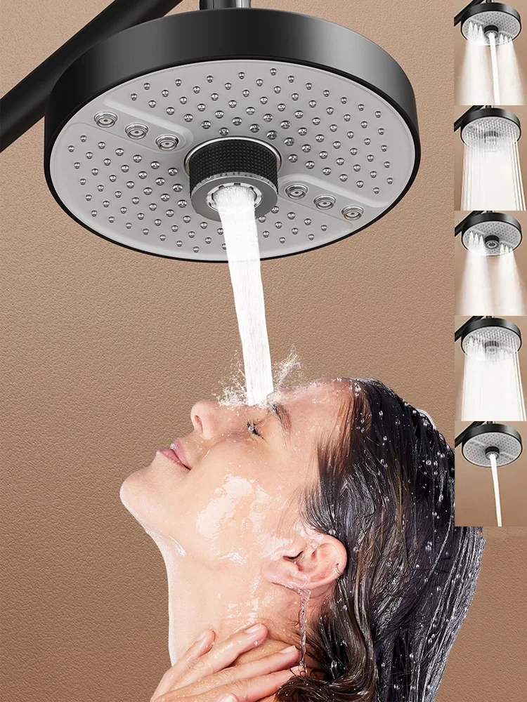 Cabezal de ducha de lluvia de gran flujo, 5 modos, supercarga, montado en el techo, cabezal de ducha de Spa, pulverizador superior de alta presión, accesorios de baño